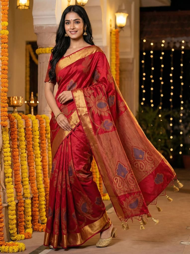 MIMOSA Women's Woven Design Mysore Silk Style Crepe Saree with Blouse Piece - Maroon ( SA00003135MRFREE ) — Default Title