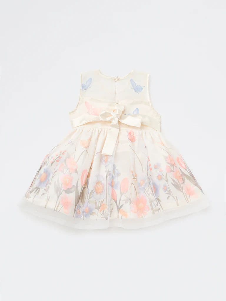 HOP Baby Girls Ivory Floral Printed Fit and Flare Dress — photo 3