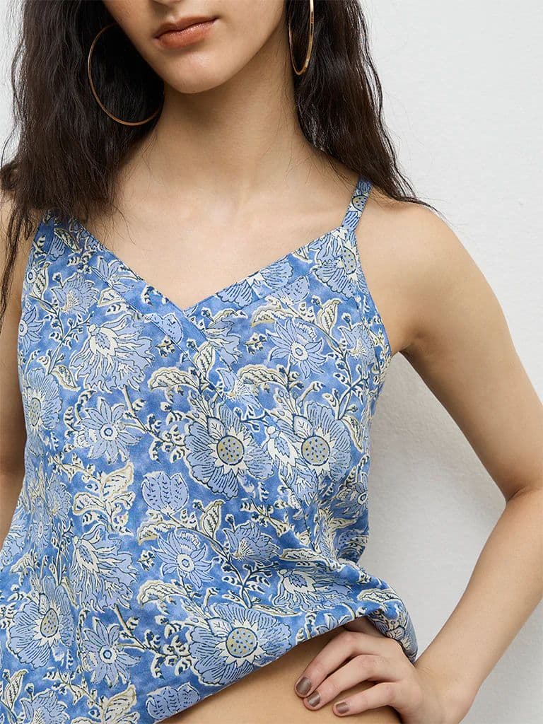Bombay Paisley Blue Printed Cotton Top — photo 3