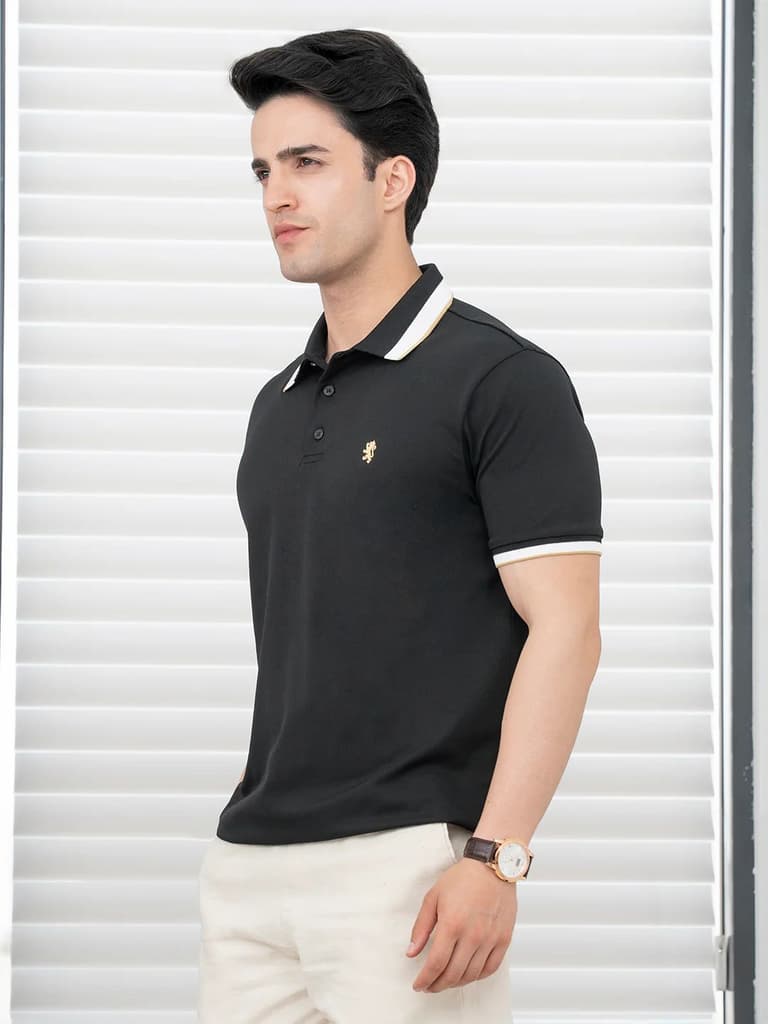 T Shirts for Men in Black | Polyester Blend Polo T Shirt — photo 5