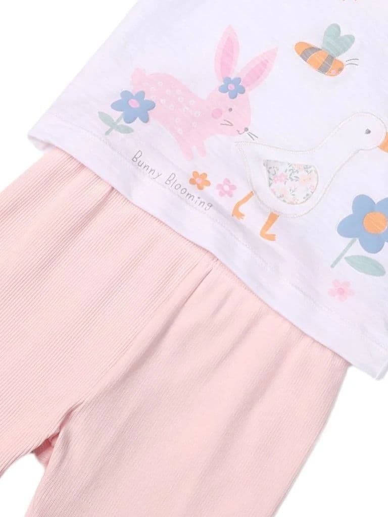 HOP Baby Girls White Printed Cotton Top and Pants Set — photo 4