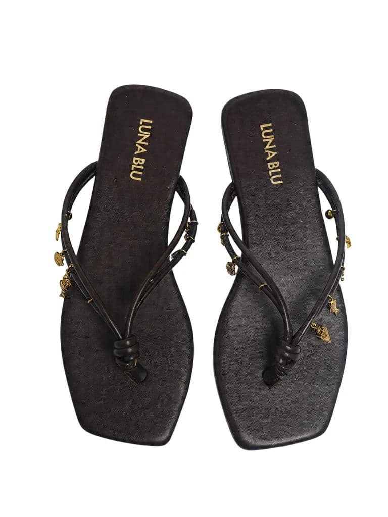LUNA BLU Brown Gold Charm Embellished Flat Sandals — photo 3