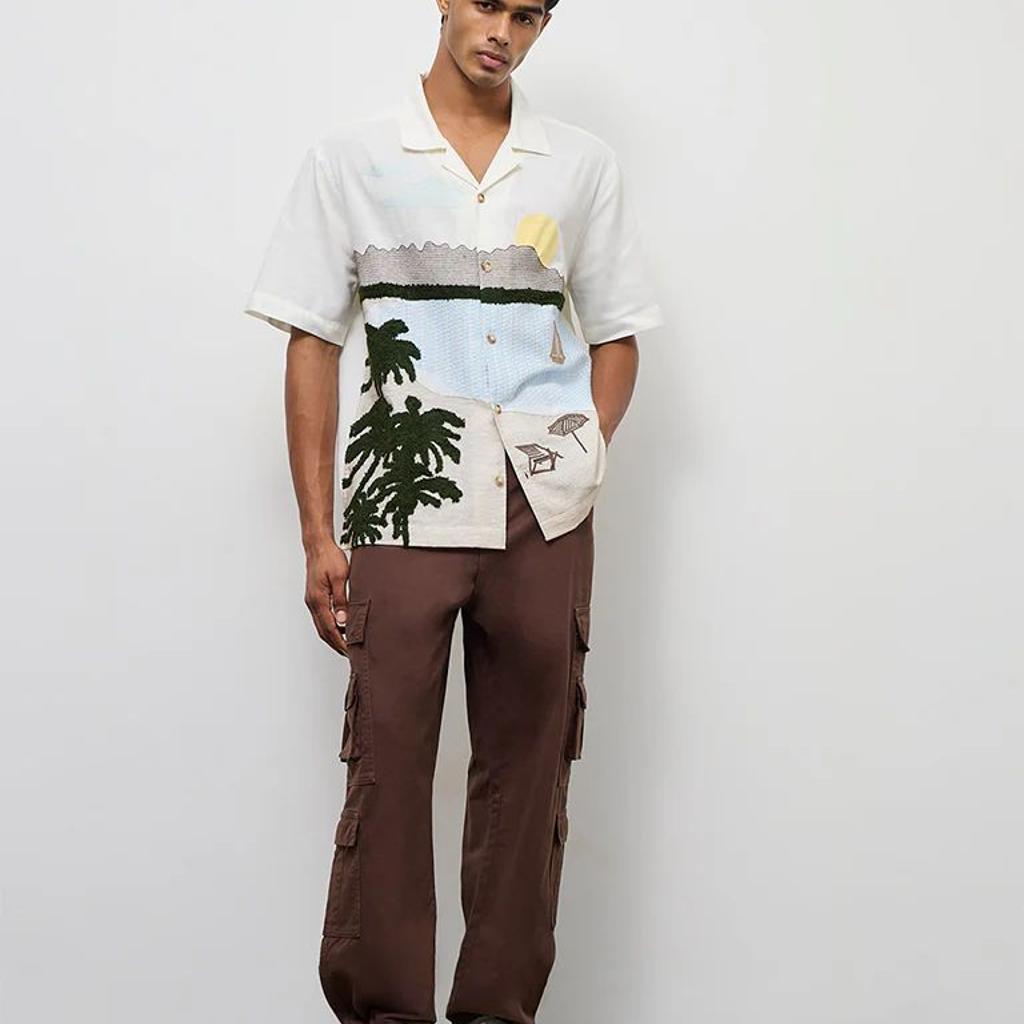 Nuon Off-White Scenic Embroidered Relaxed-Fit Shirt