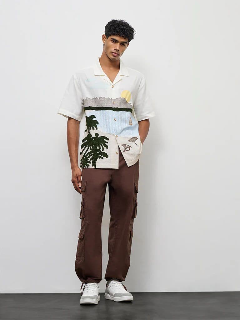 Nuon Off-White Scenic Embroidered Relaxed-Fit Shirt