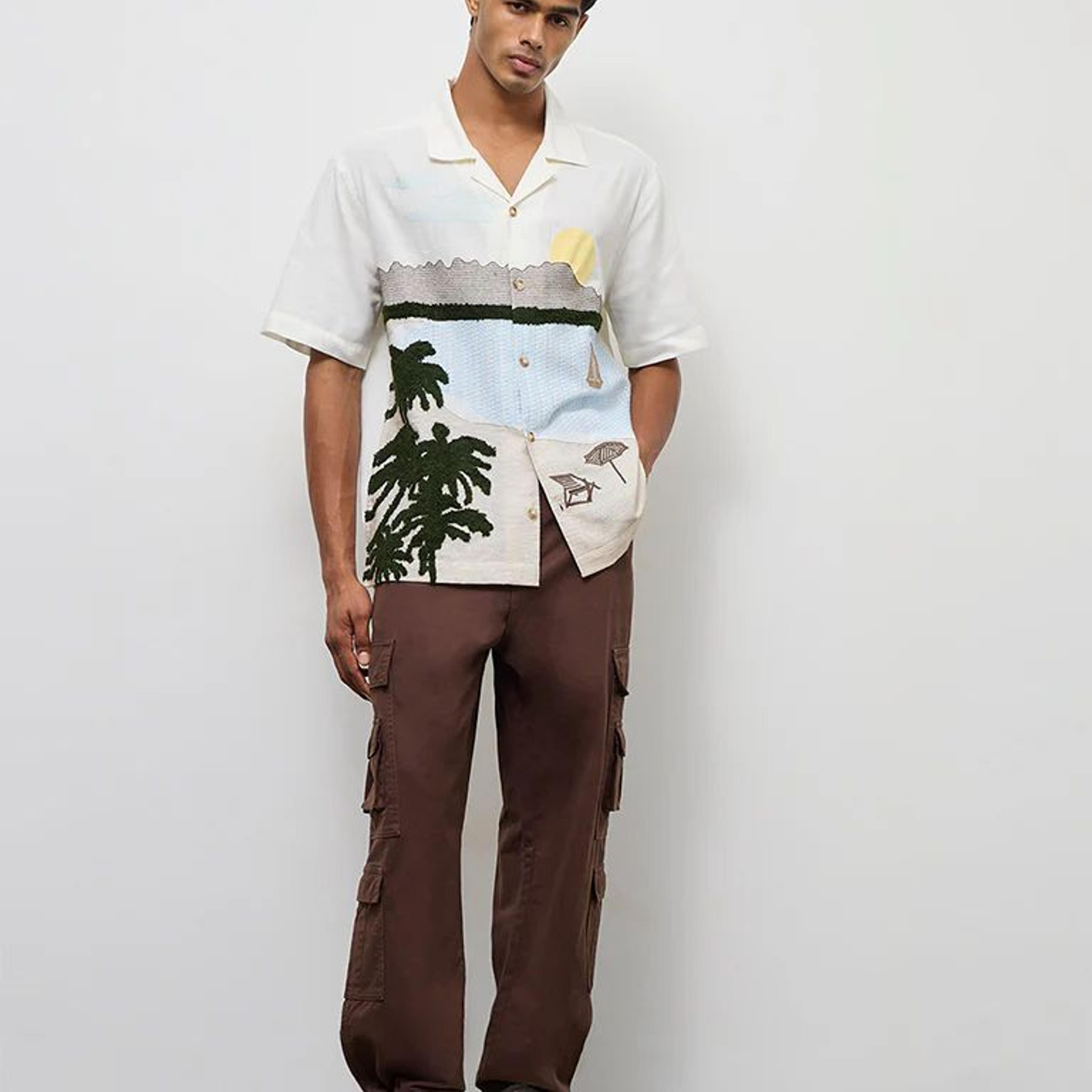 Nuon Off-White Scenic Embroidered Relaxed-Fit Shirt
