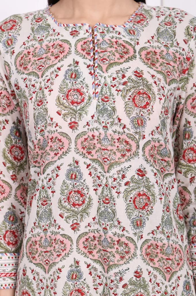 Off-White Floral Printed Pure Cotton Straight Kurta — photo 3