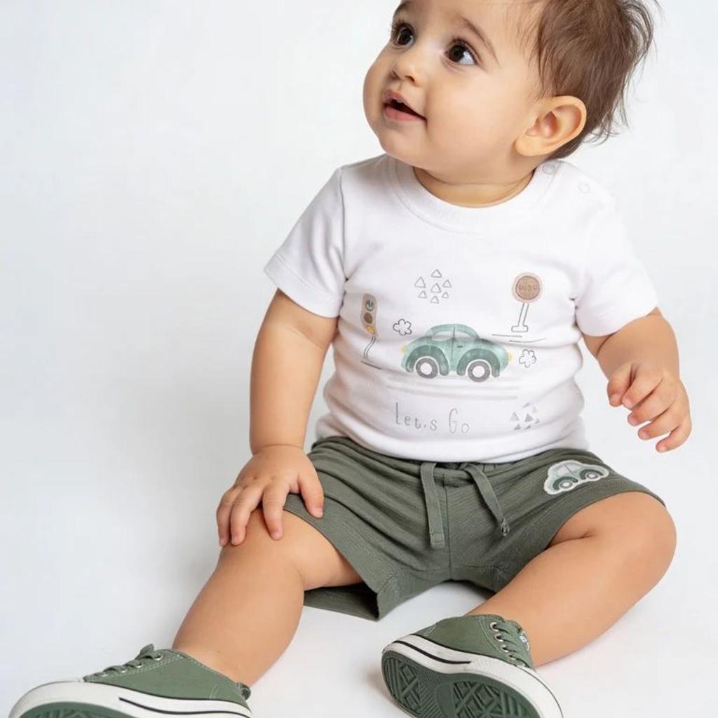 HOP Baby Boys White Printed Cotton T-Shirt and Shorts Set
