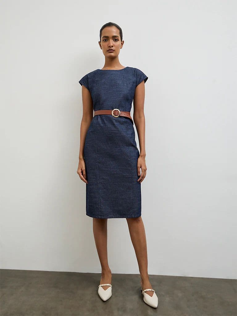 Wardrobe Indigo Denim A-Line Dress with Belt — photo 2
