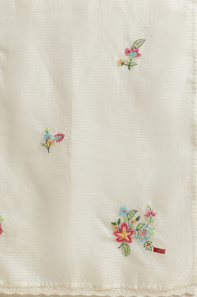 White Floral Embroidered Lace Trim Kota Dupatta — photo 7