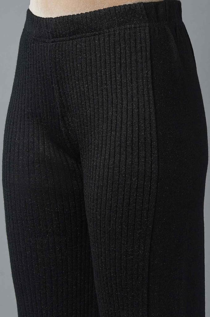 Black Solid Boot Cut Palazzo With Elasticated Waist — photo 6