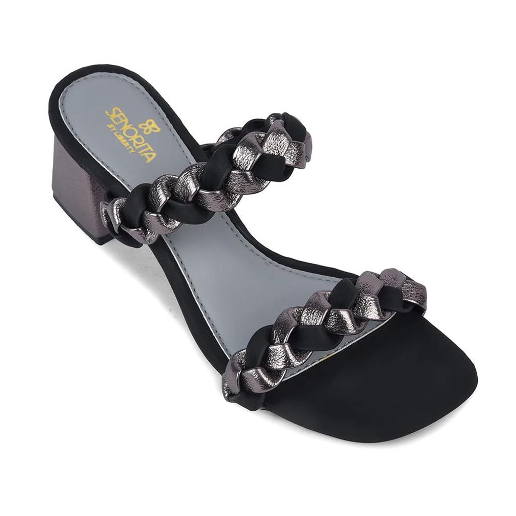 Senorita STY-164E Black Casual Heeled Slippers for Women