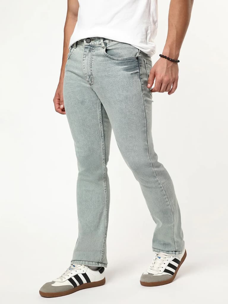 Men's Ice Grey Bootcut Fit Mid Rise Acid Wash Jeans Stretchable — photo 2