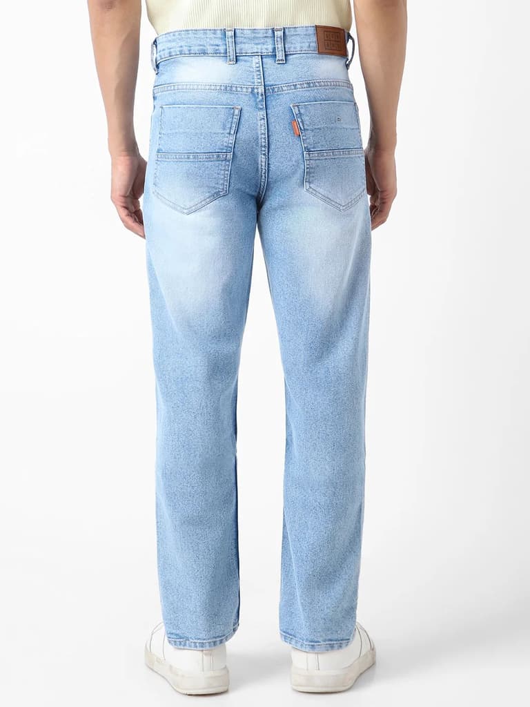 Men's Ice Blue Straight Fit Washed Jeans Stretchable — photo 3