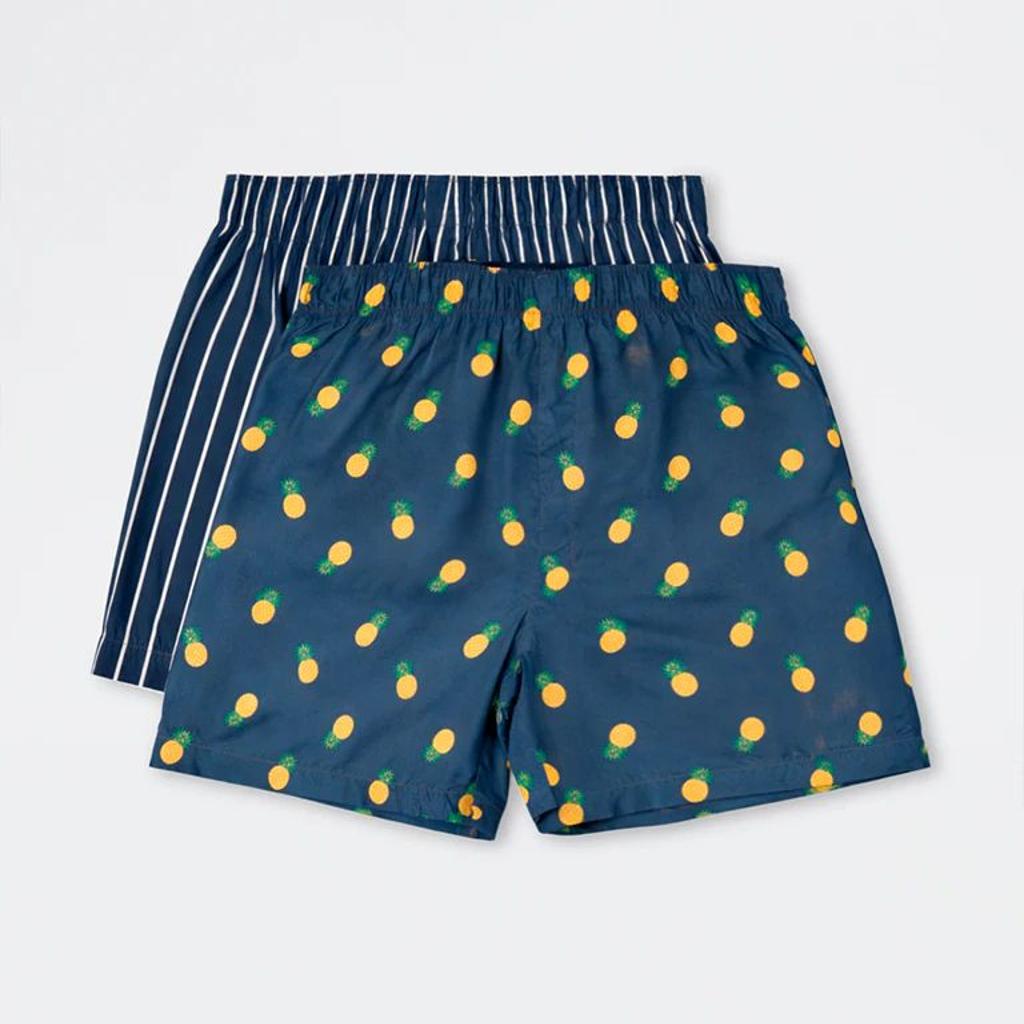 WES Lounge Navy Relaxed-Fit Cotton Boxers - Pack of 2