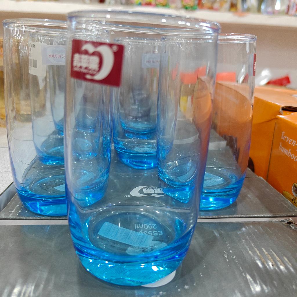 Blue Glass Drinking Glass | Tall | Thin | Clear