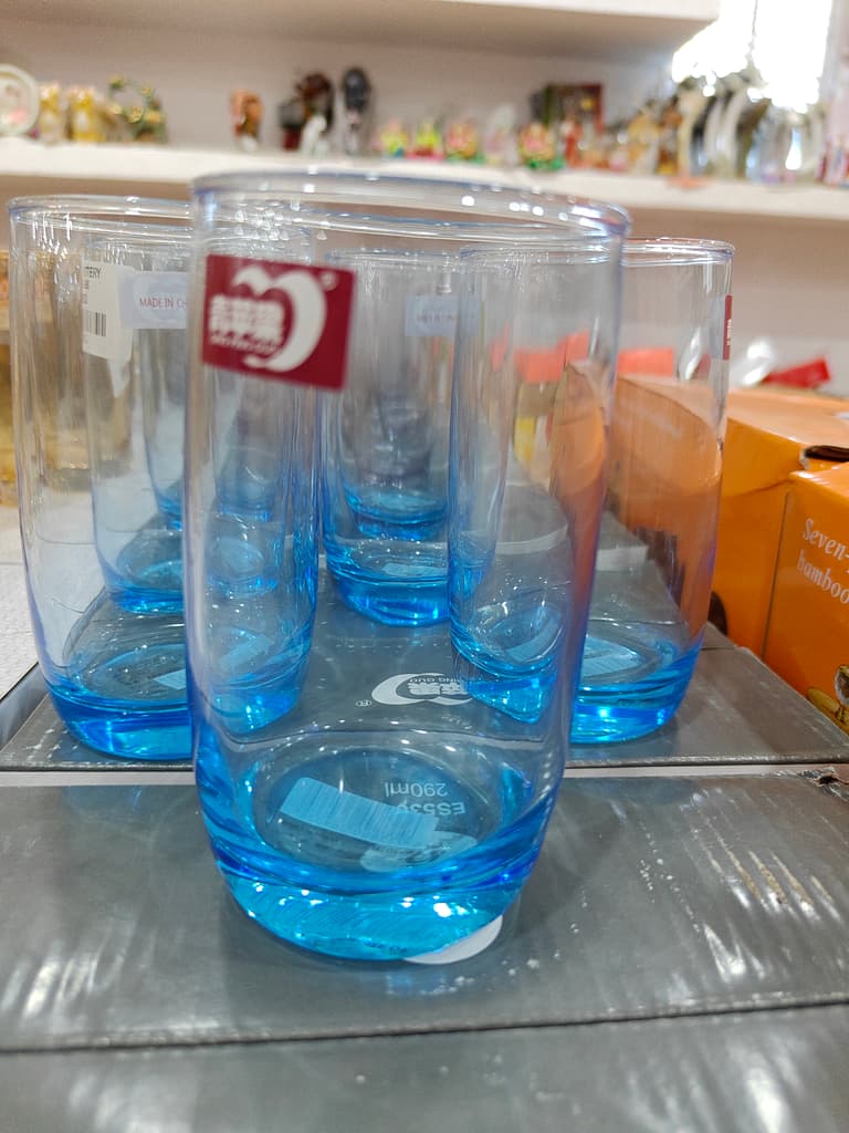 Blue Glass Drinking Glass | Tall | Thin | Clear