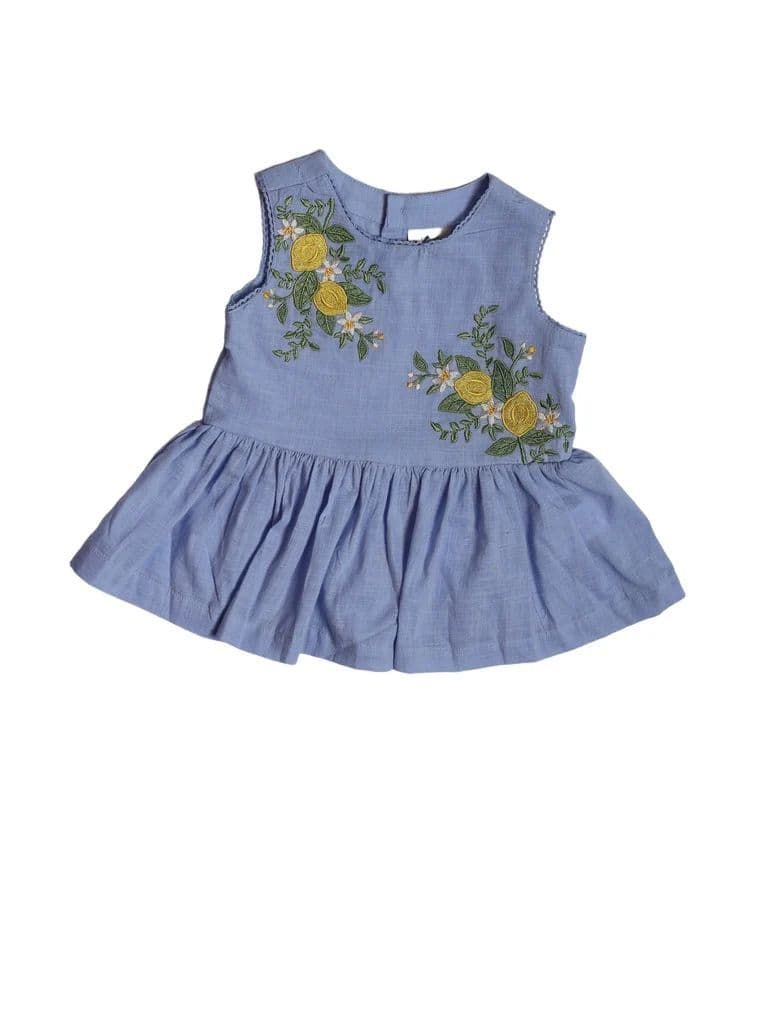Utsa Kids Girls Blue Embroidered Cotton Peplum Top - (2-8 yrs) — photo 3