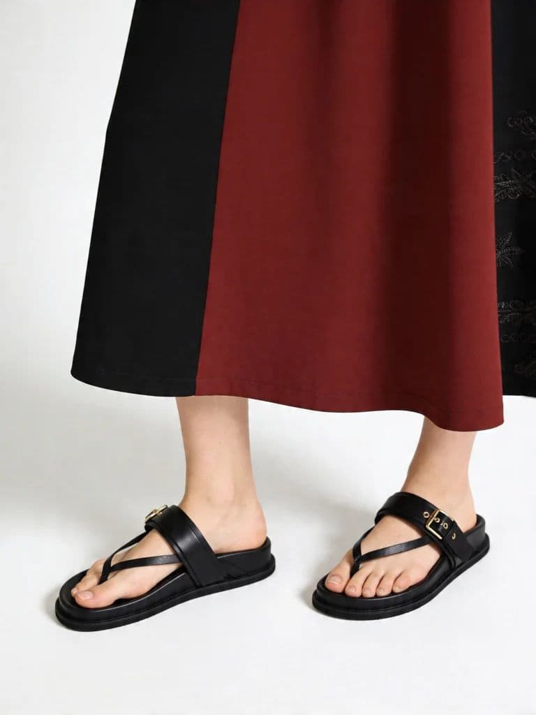 LUNA BLU Black Side Buckle Comfort Sandals