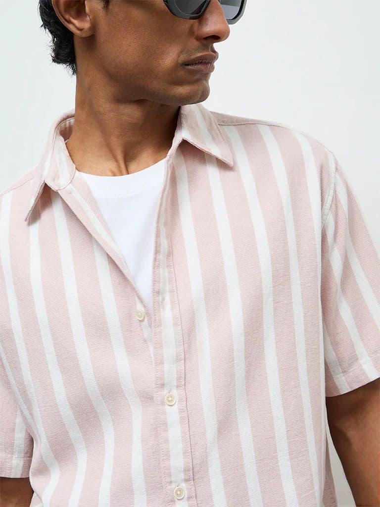 WES Casuals Light Pink Striped Relaxed-Fit Cotton Shirt — photo 4