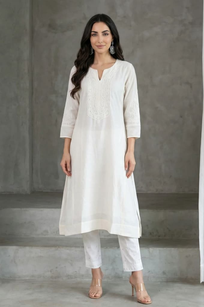 White Schiffily Embroidered Slim Fit Ankle Length Pants — photo 4