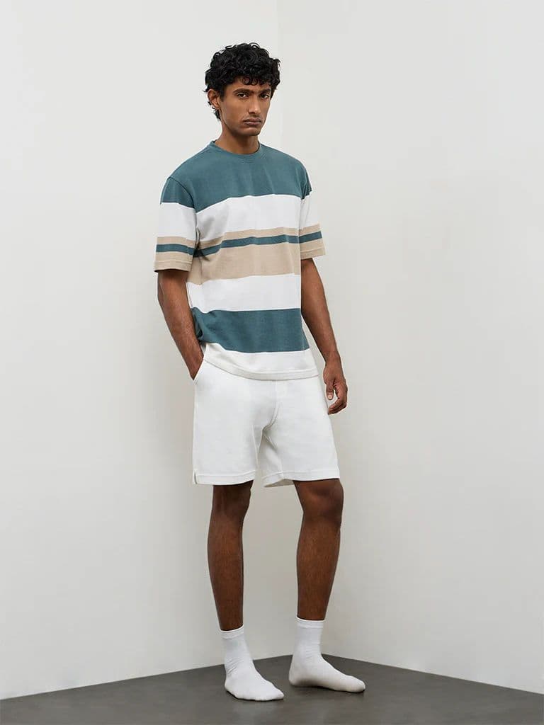 WES Lounge Multicolor Stripe-Printed Relaxed-Fit Cotton T-Shirt — photo 3