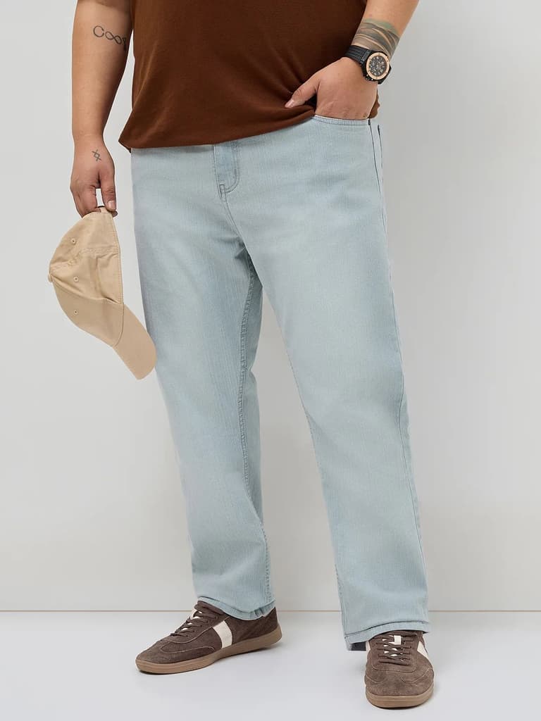 Plus Men's Ice Grey Straight Fit Washed Denim Jeans Stretchable — 36 / Ice Grey