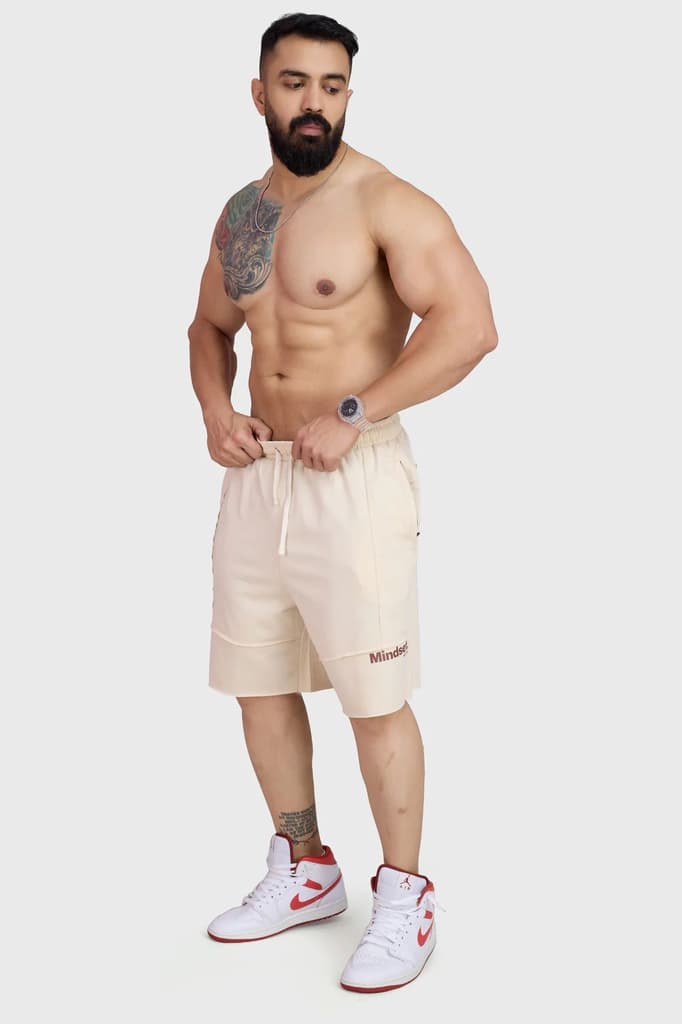 Raw Edge Oversized Shorts Beige — S