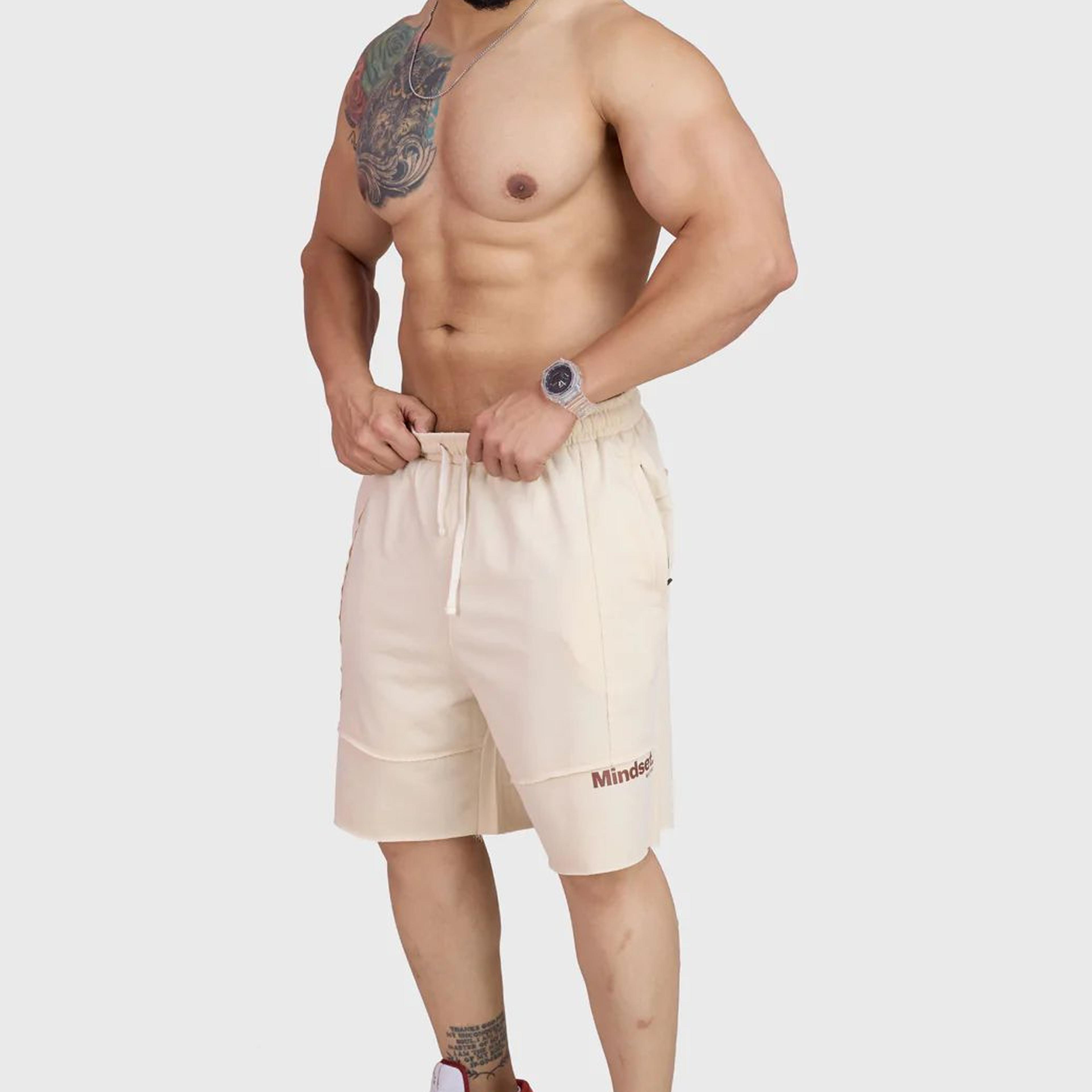 Raw Edge Oversized Shorts Beige