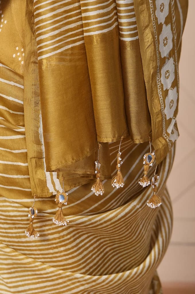 Mustard Tassels Cotton Silk Saree with Unstitched Blouse — photo 7