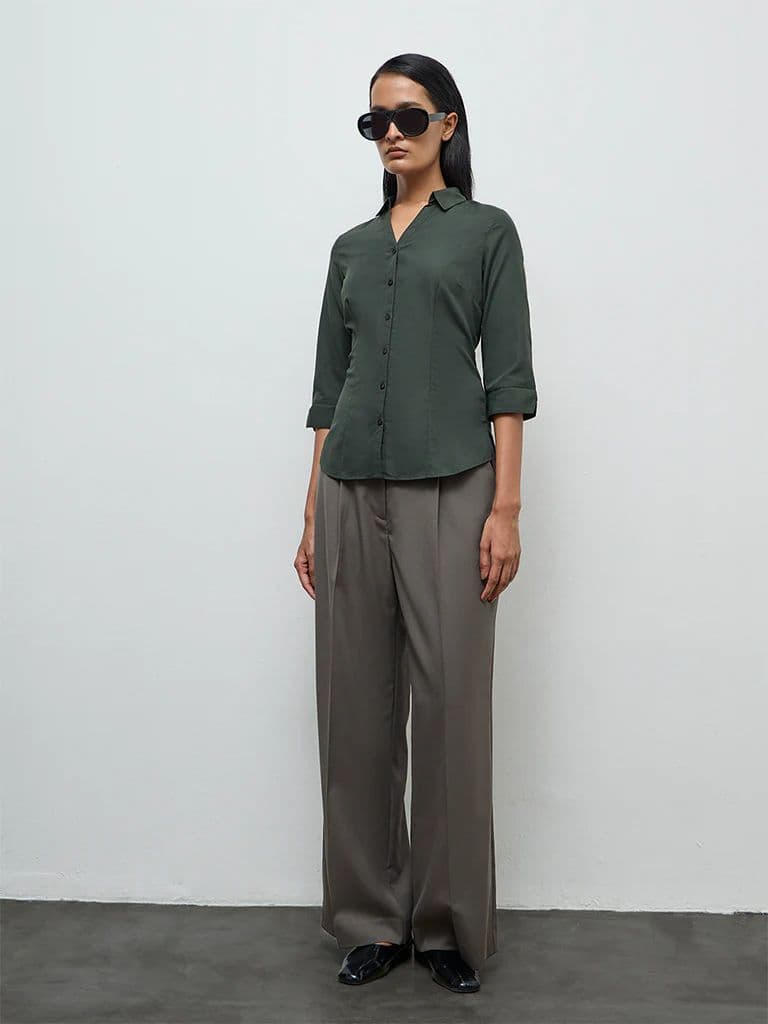 Wardrobe Dark Olive Solid Shirt — photo 2