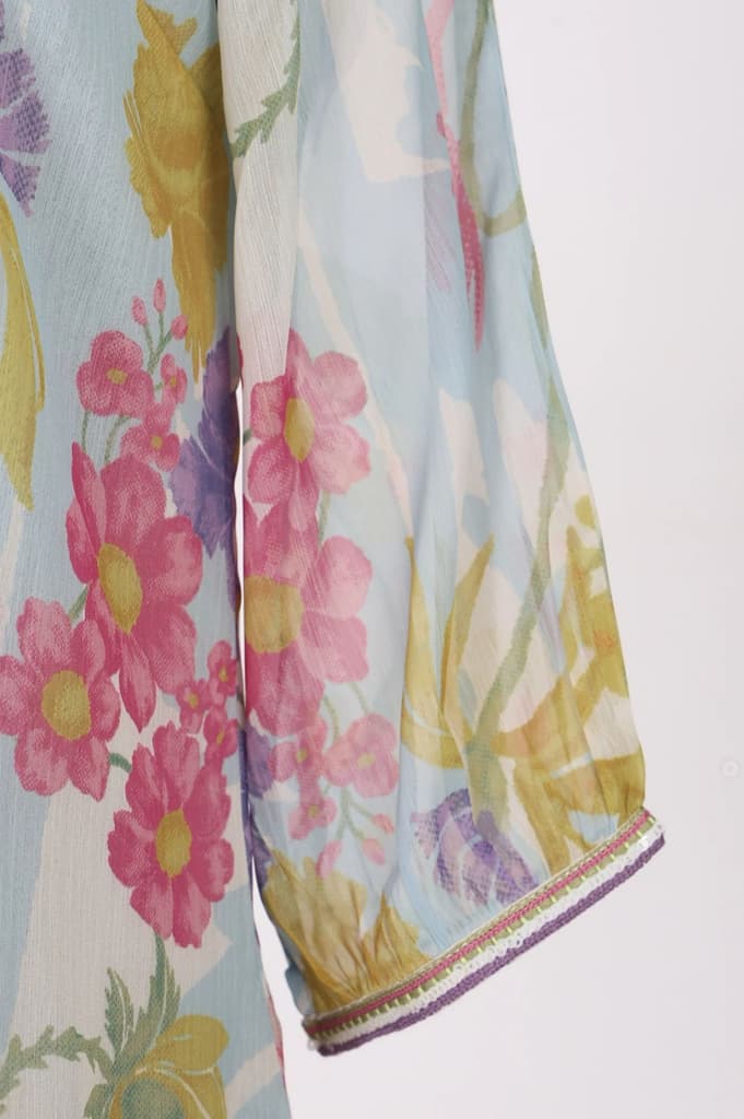 Off White Floral Printed Chiffon Straight Kurta — photo 7