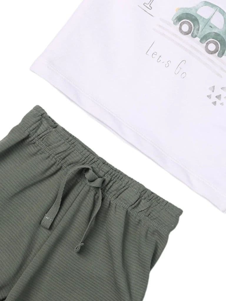 HOP Baby Boys White Printed Cotton T-Shirt and Shorts Set — photo 4