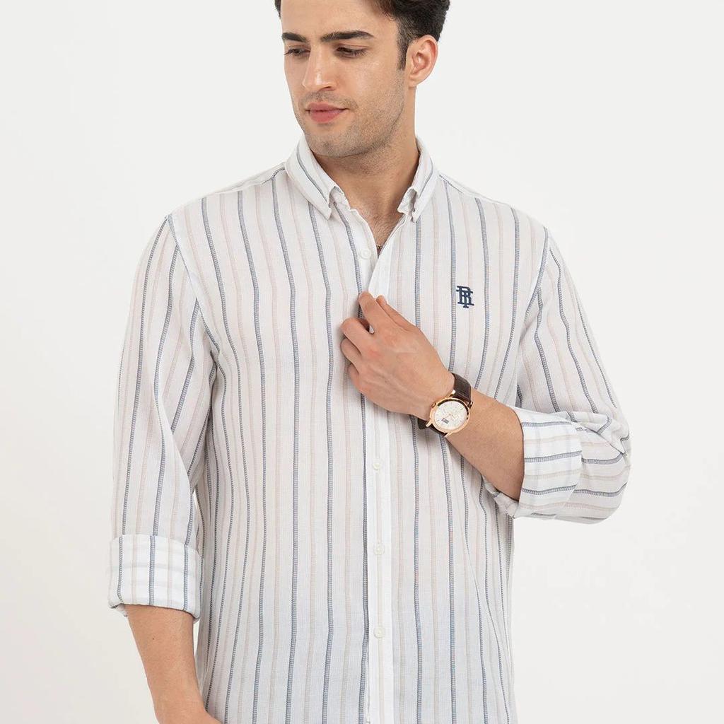 Shirts for Men in White | Striped Full Sleeve Shirt