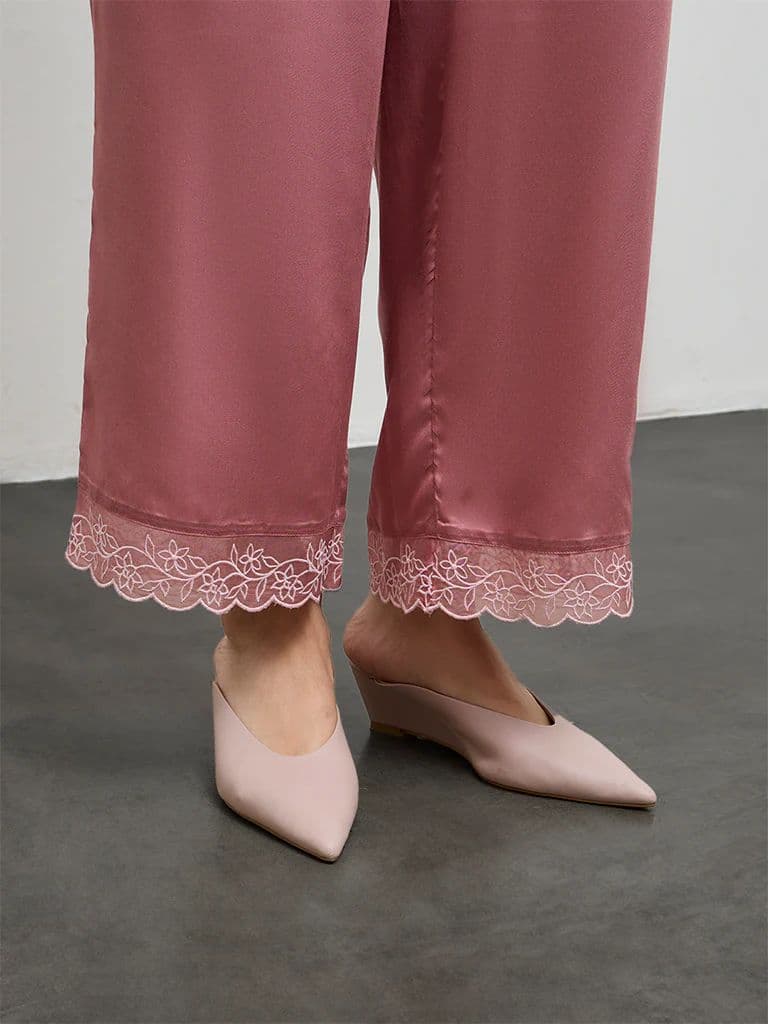 Zuba Dusty Pink Floral Embroidered Pants — photo 3