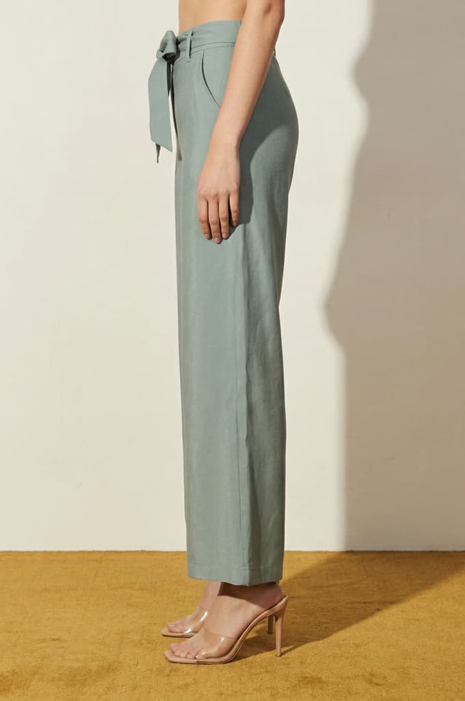 Slate Grey Yarn Dyed Solid Rayon Wide Leg High Rise Trousers — photo 5