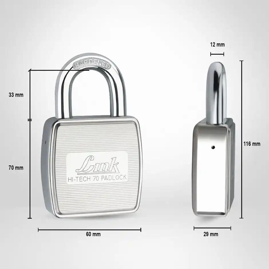 Link Stainless Steel Hi-Tech HT-70mm Lock with Hardened Shackle & 3 Keys — photo 3