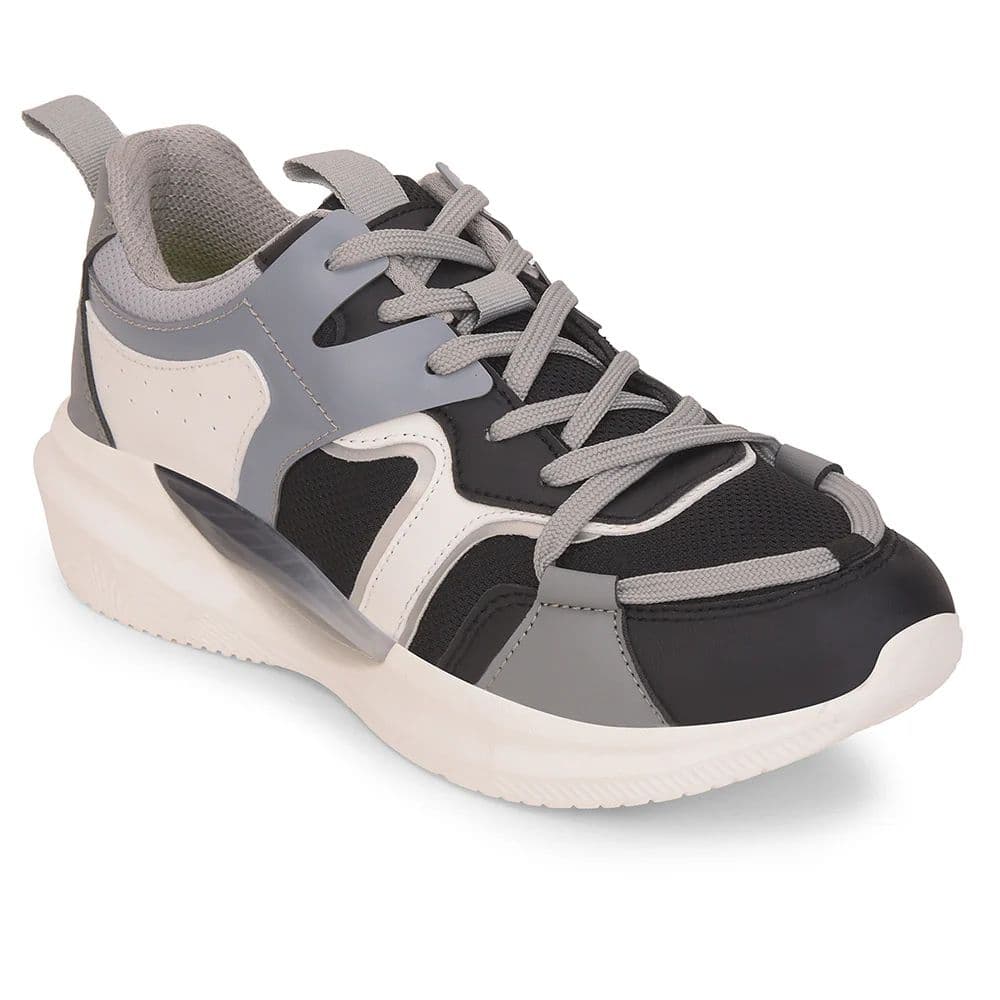 Leap7x Light Grey Sports Lacing Running Shoes For Kids GAMEON-2EL By Liberty