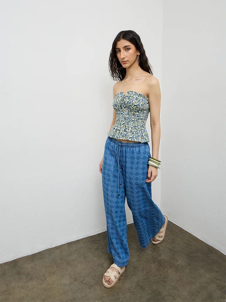 Bombay Paisley Off-White Floral Cotton-Blend Tube Top — photo 2
