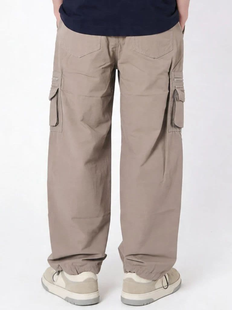 Y&F Kids Boys Taupe Mid-Rise Cotton-Blend Cargo Pants — photo 3