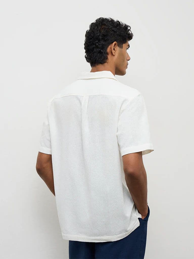 ETA White Floral-Embroidered Relaxed-Fit Cotton Shirt — photo 4