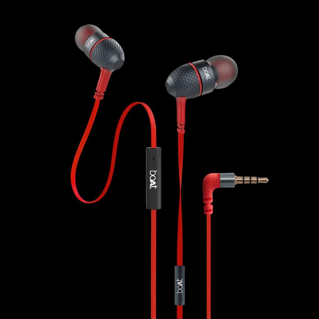 Bassheads 220 | Wired Earphones with Passive Noise Cancellation, Super Extra Bass, Hands-free communication — Red