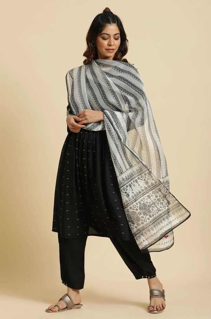 Off-White & Black Kota Printed Dupatta — photo 2