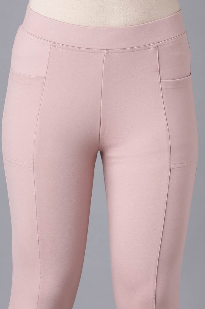 Pink Solid Straight Fit Tights With Elasticated Waist — photo 6