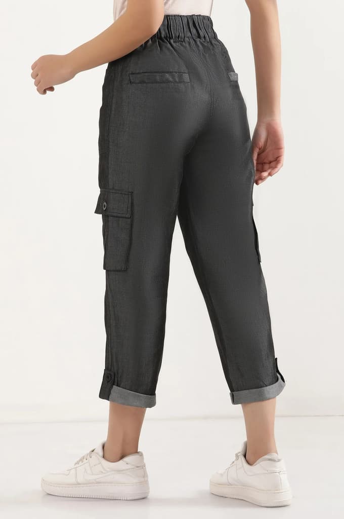 Black Solid Straight Fit Lyocell Pants With Elasticated Waist — photo 4