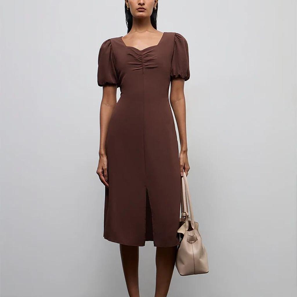 Wardrobe Dark Brown Ruched A-Line Dress