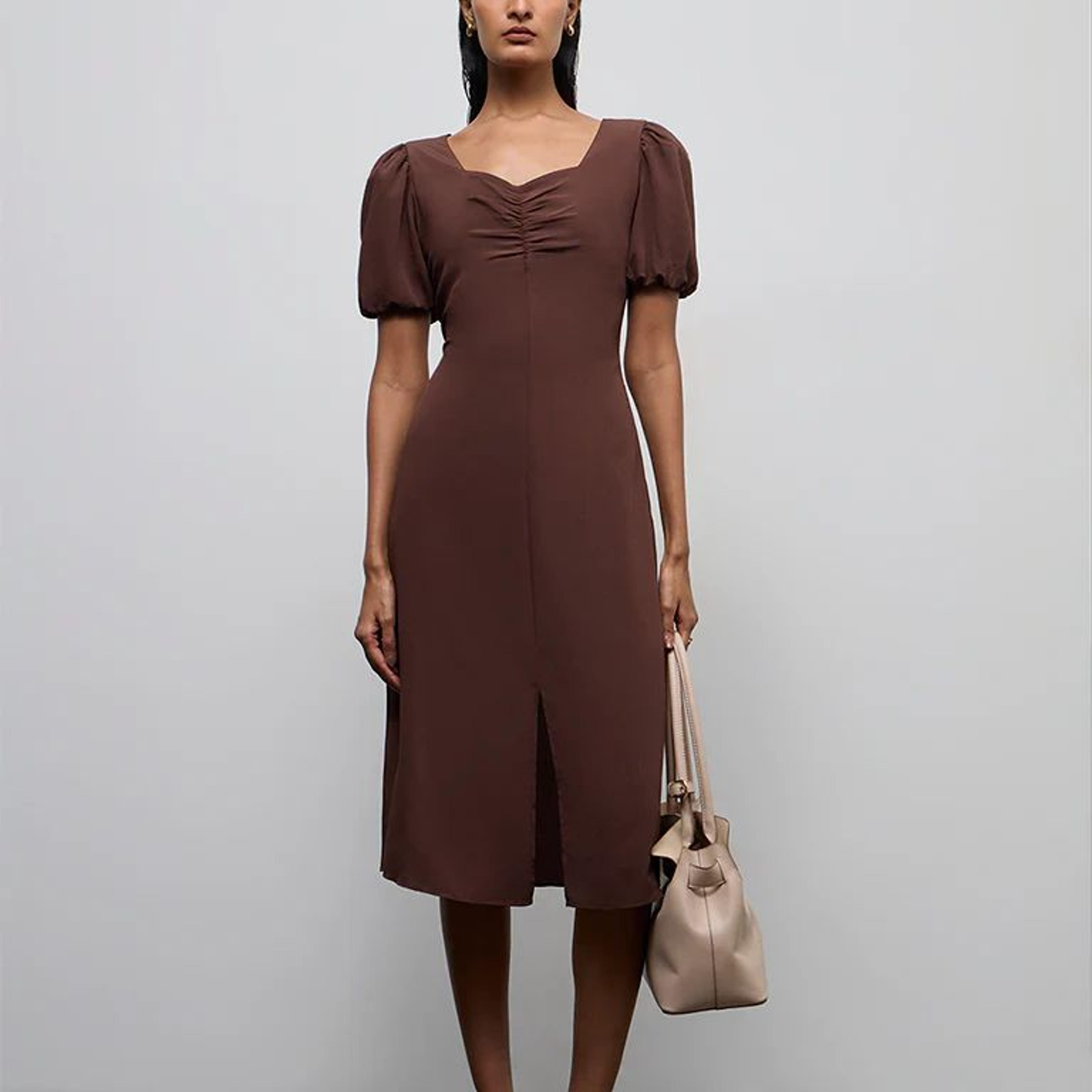 Wardrobe Dark Brown Ruched A-Line Dress