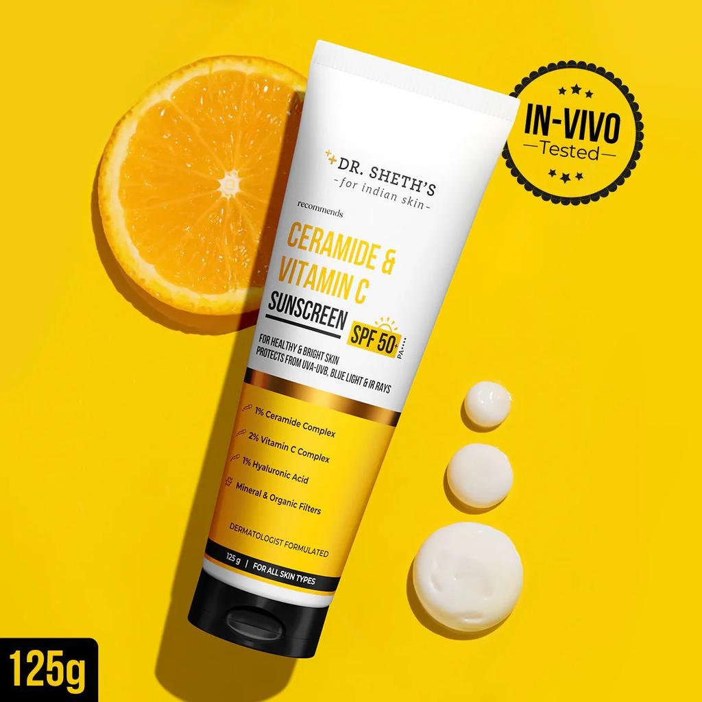 Ceramide & Vitamin C Sunscreen - 125gm In-Vivo Tested SPF 50+ PA ++++