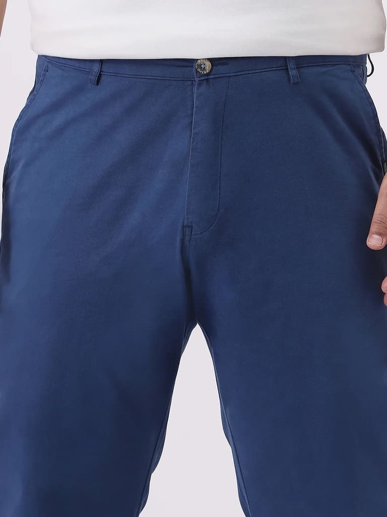 Plus Men's Royal Blue Cotton Regular Fit Casual Chinos Trousers Stretch — photo 6