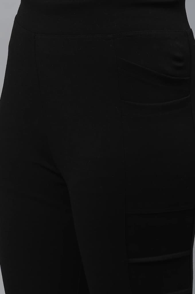Black Solid Skinny Fit Tights With Elasticated Waist And Side Pockets — photo 7