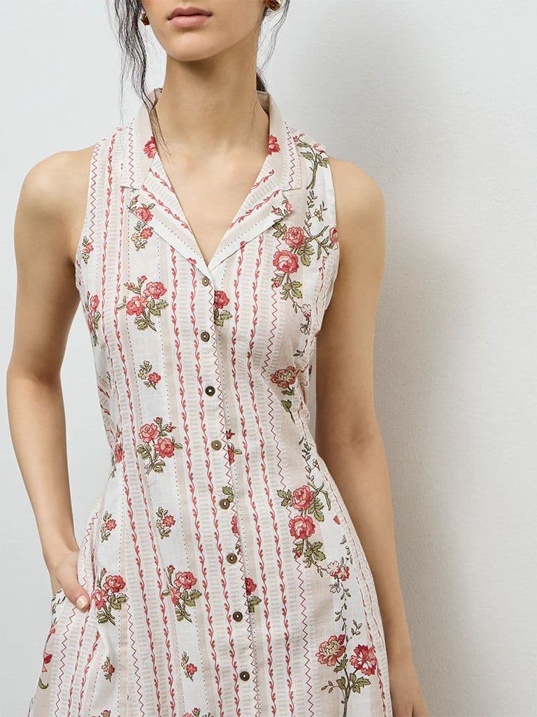 Bombay Paisley Off-White Printed Cotton Shirt Dress — photo 3